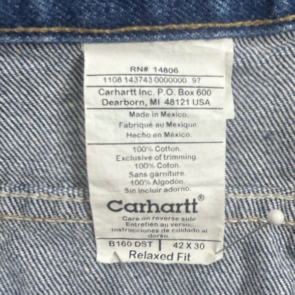 Carhartt Men's Relaxed Fit Blue Jeans. Size 42X30 - Picture 5 of 12